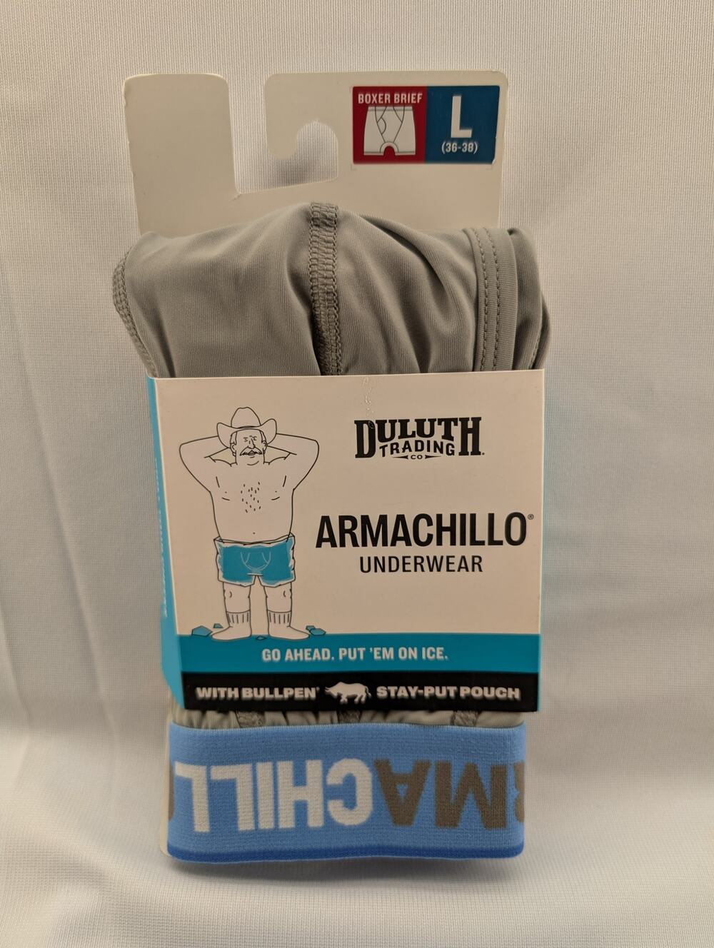 NWT Duluth Trading Co Men's Armachillo Bullpen Boxer Briefs in Light Grey sz L